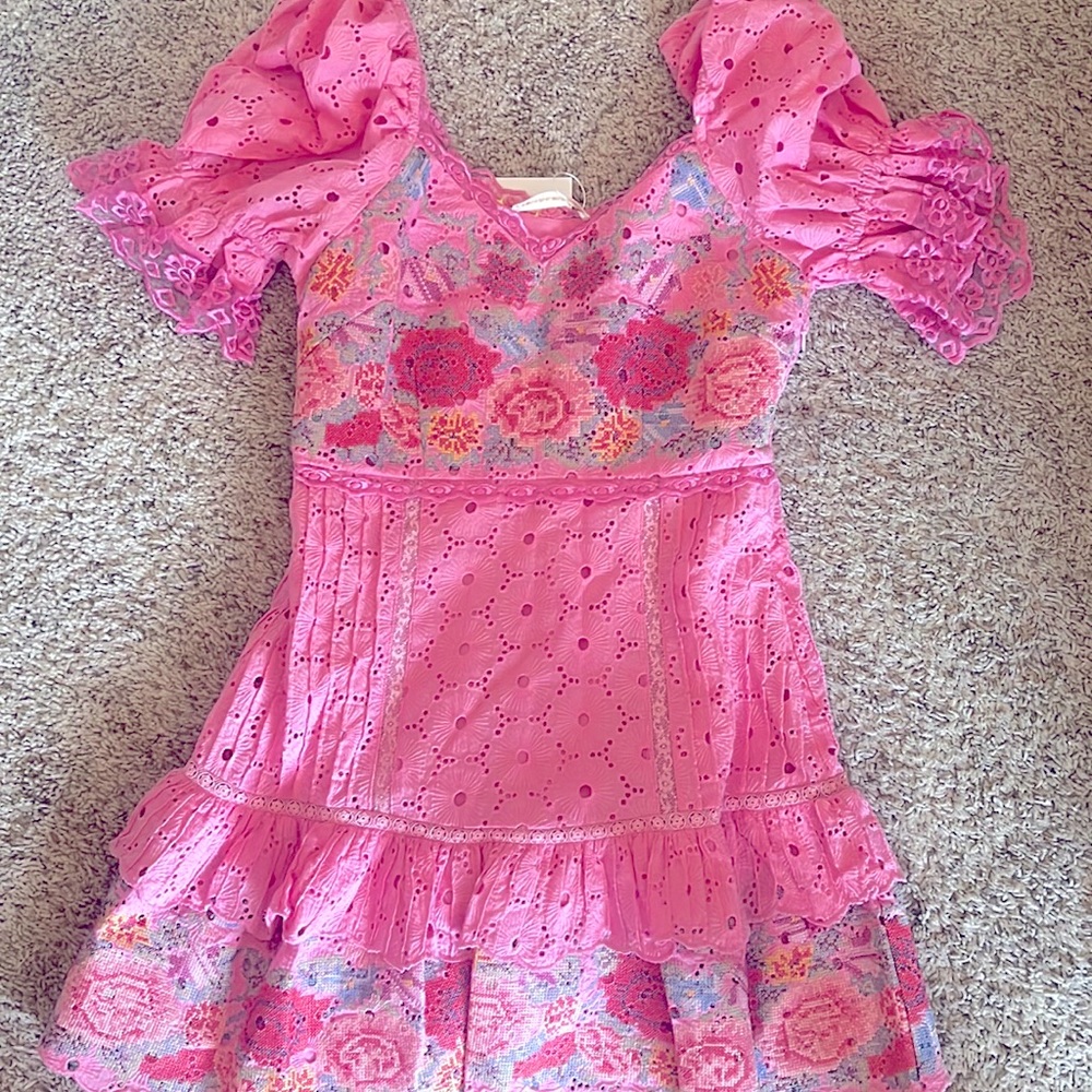 Loveshackfancy pink dress with floral embroidered details. Never worn.